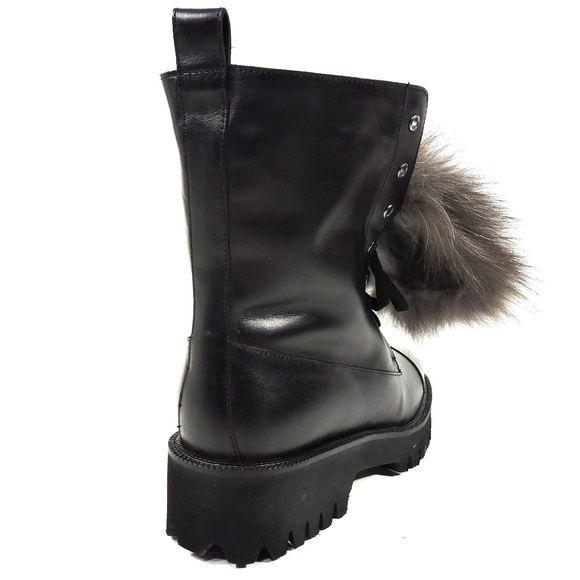 ALESSANDRO DI MARIA 🇮🇹 WOMEN'S BLACK LEATHER & FUR WINTER FASHION BOOTIE - Picture 5 of 9